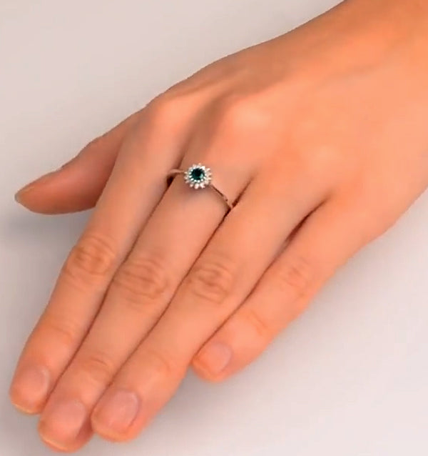 Emerald 3.5 x 3.5mm And Diamond 18K White Gold Ring